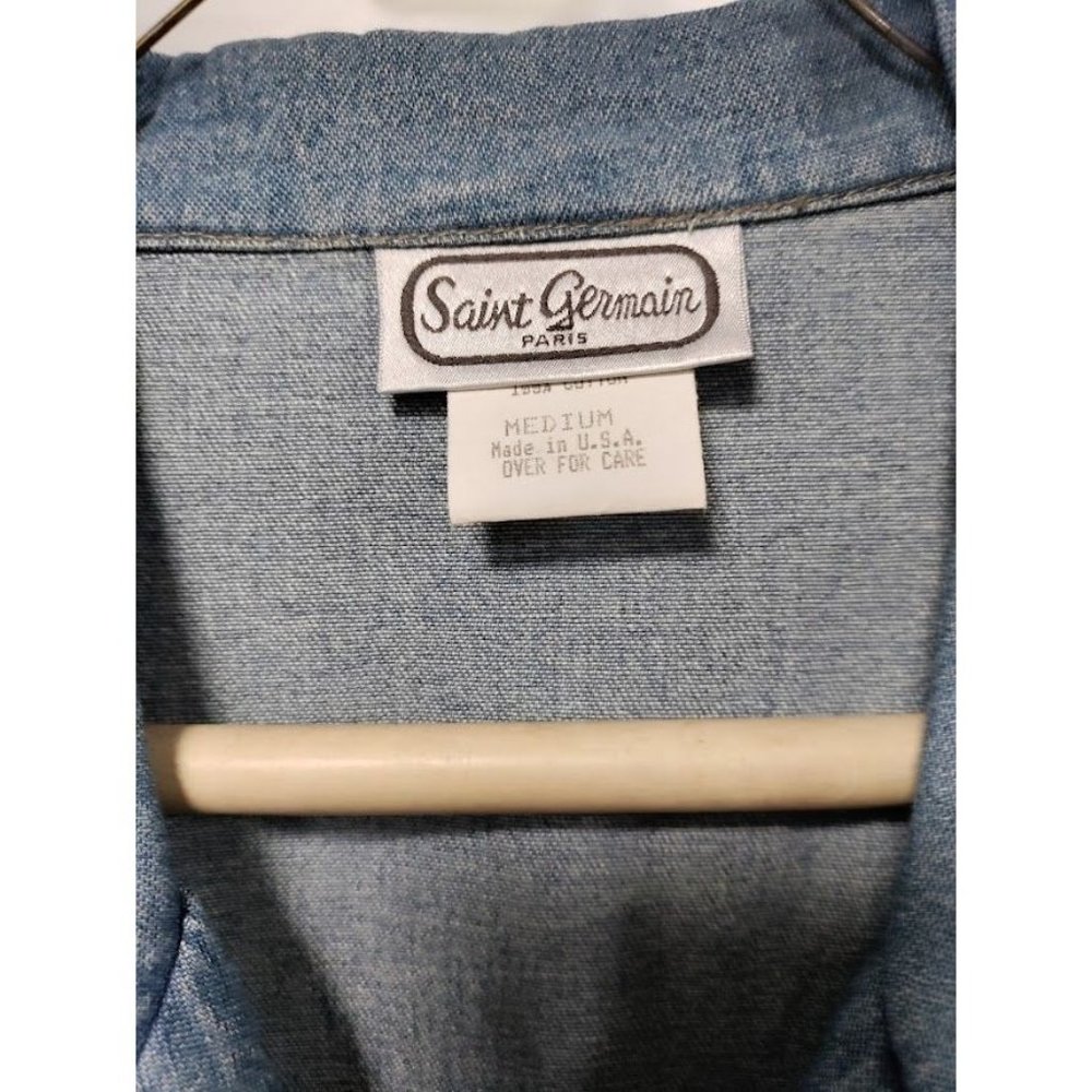 Vintage 80's Saint Germain Long Sleeve Notch Lapel Button Up Blue Denim Jacket M - Picture 12 of 16